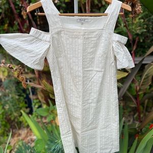 Madewell Cold Shoulder White Pinstripe Dress Size 00